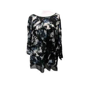 Simply Vera Wang Women's Size XL Blouse Tye Die Dark Cottagecore Shirt Tunic EUC